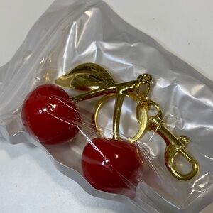 Red Cherry Keychain with Gold Accents